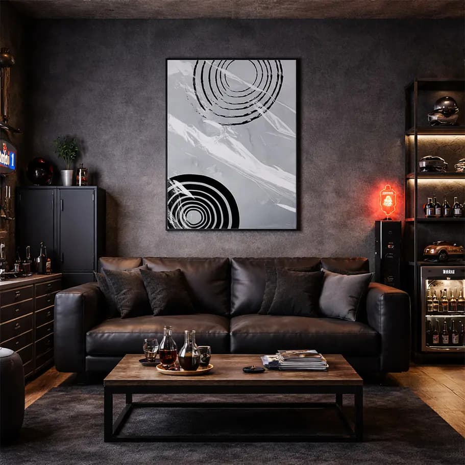 Siyah Beyaz Dairesel Soyut Modern Poster