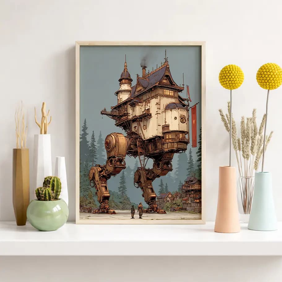 Steampunk Yürüyen Ev İllüstrasyonu