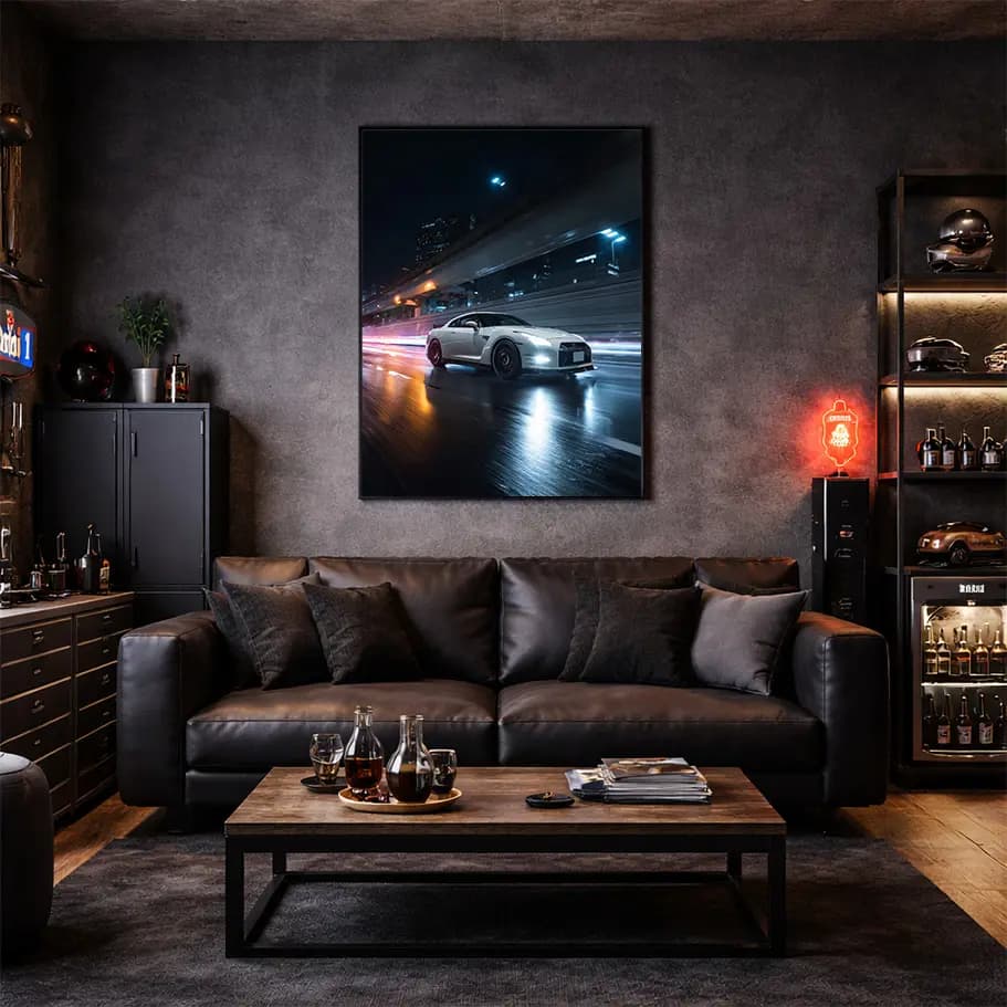 Nissan GT-R R35 Gece Tokyo Otoyolu Poster