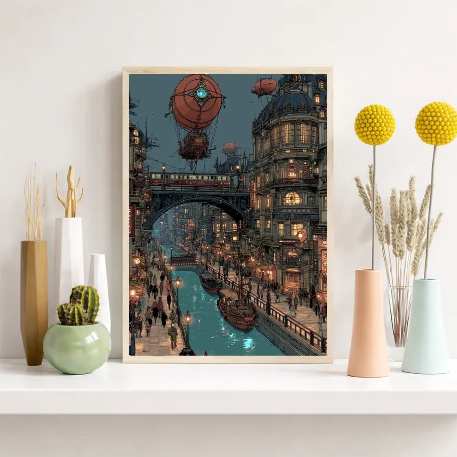 Steampunk Şehir İllüstrasyonu