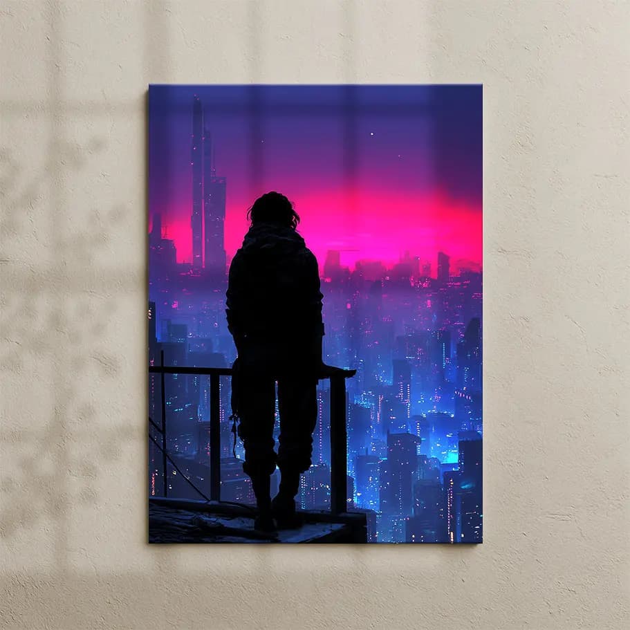 Neon Günbatımı Cyberpunk Şehir Posteri | Gece Manzarası Duvar Dekoru