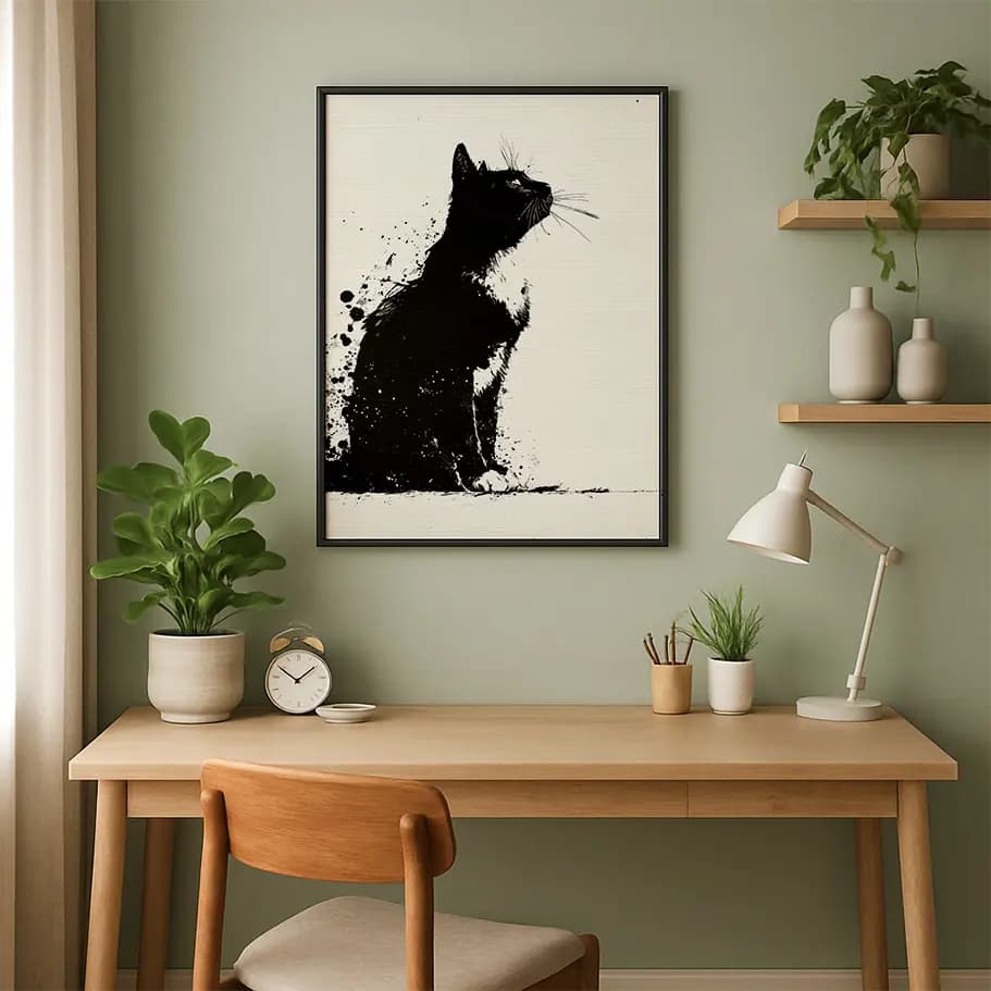 Mürekkep Efektli Minimal Kedi Poster
