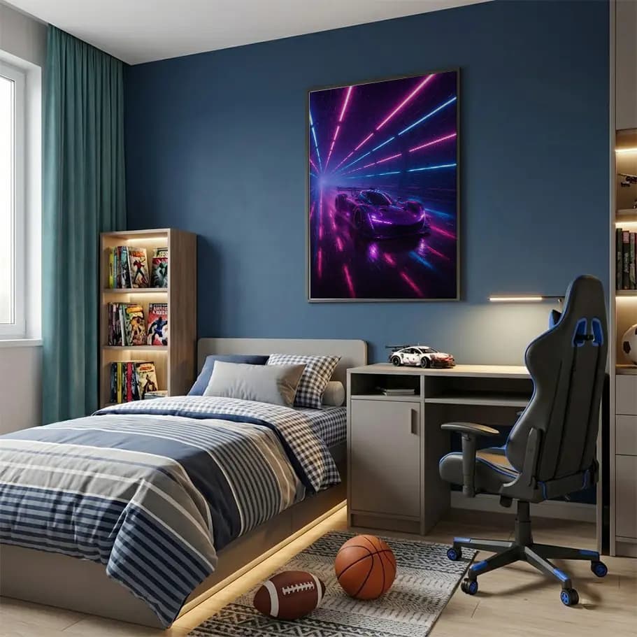 Neon Tünelde Futuristik Spor Araba Posteri