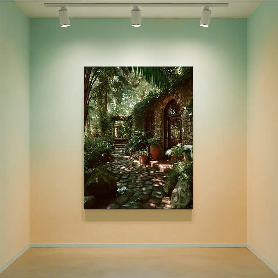 Tropikal Bahçe Yolu Poster | Doğal Işık & Yeşil Dekor