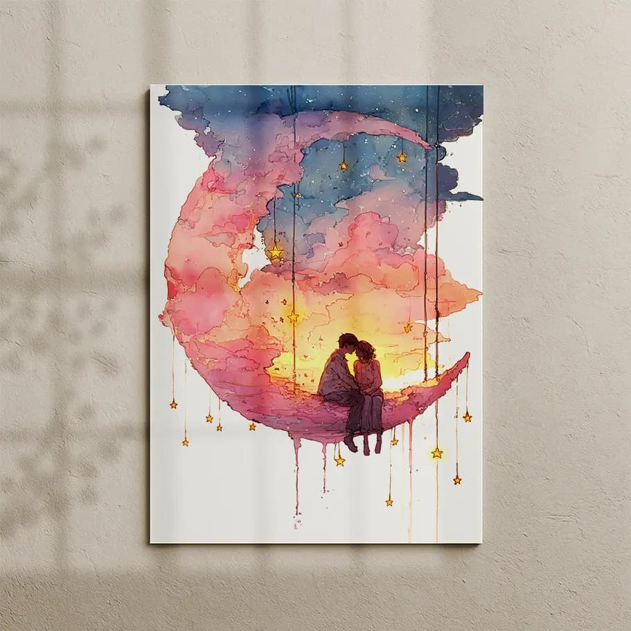 Romantik Ay ve Yıldızlar İllüstrasyonu