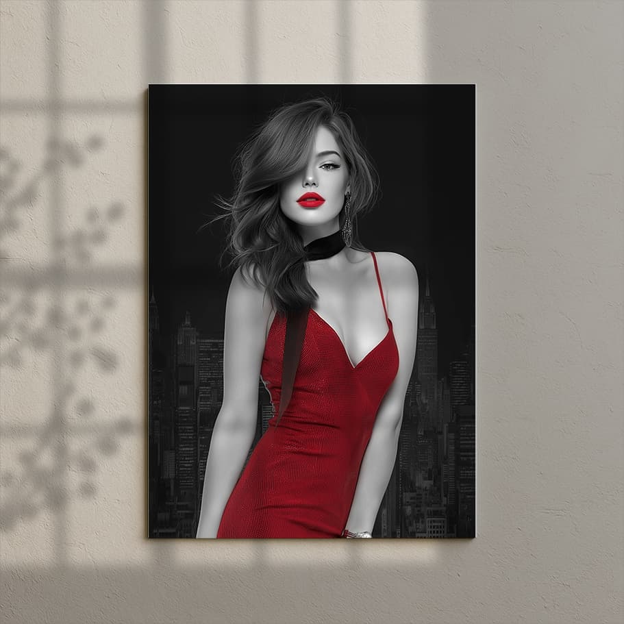 Kırmızı Rujlu Kadın ve şık portre Poster