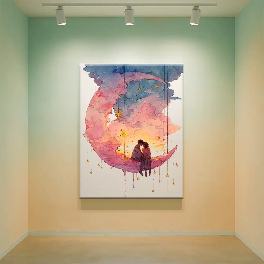 Romantik Ay ve Yıldızlar İllüstrasyonu