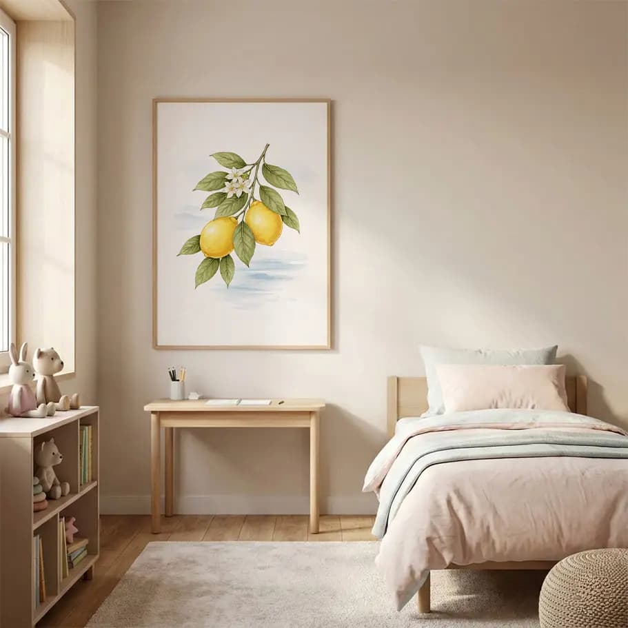 Sulu Boya Limon Dalı Botanik Poster