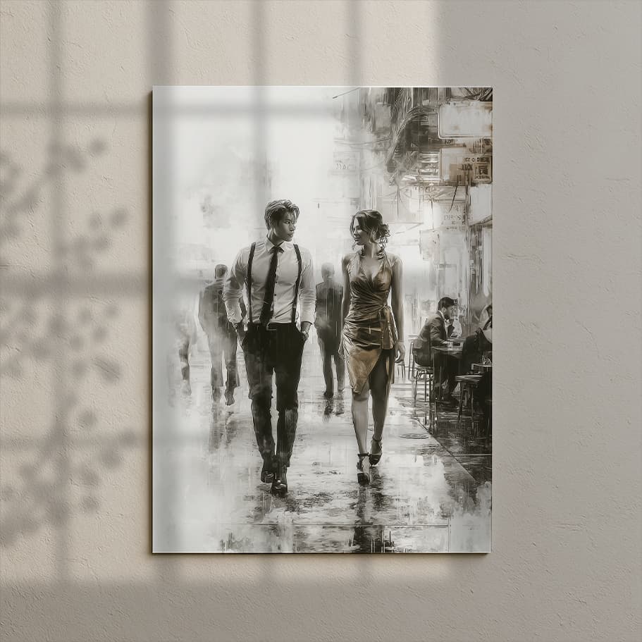 Şehirde Yürüyen Çift Duvar Posteri