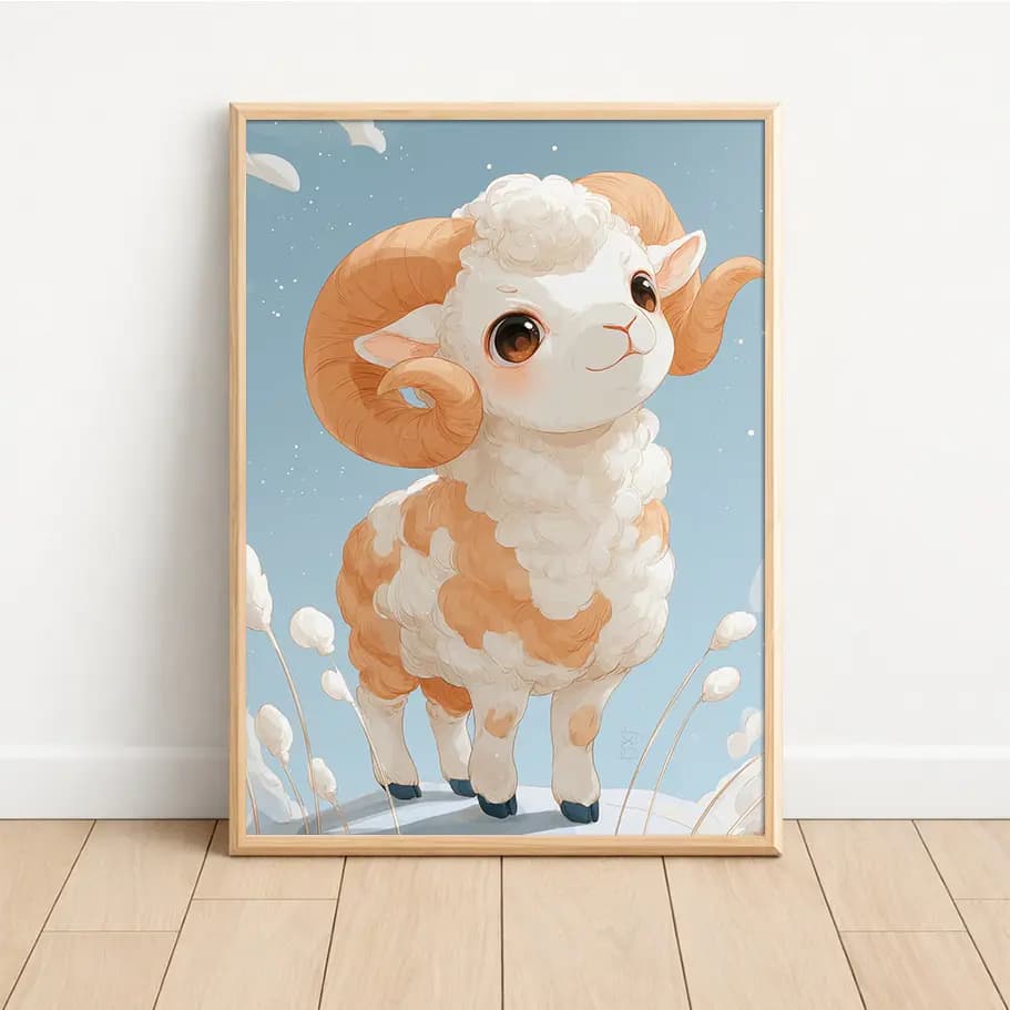 Koç Burcu Duvar Posteri | Minimal & Sevimli Koç Tasarımı