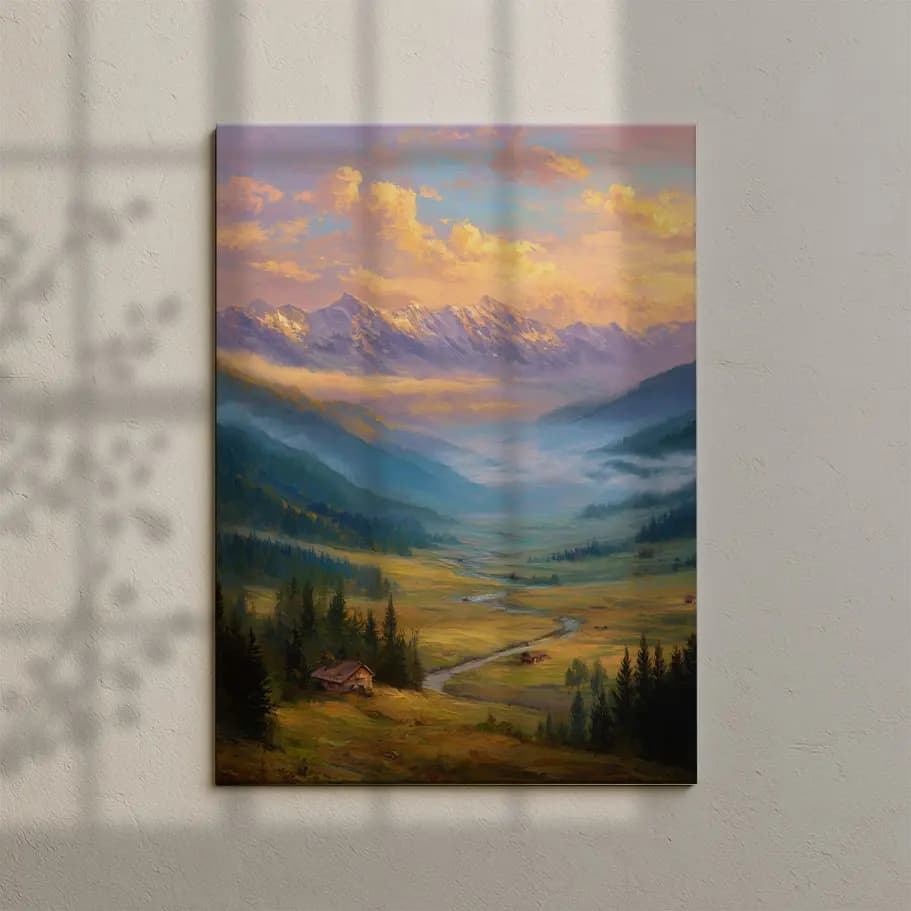 Gün Doğumunda Dağ Manzarası Posteri