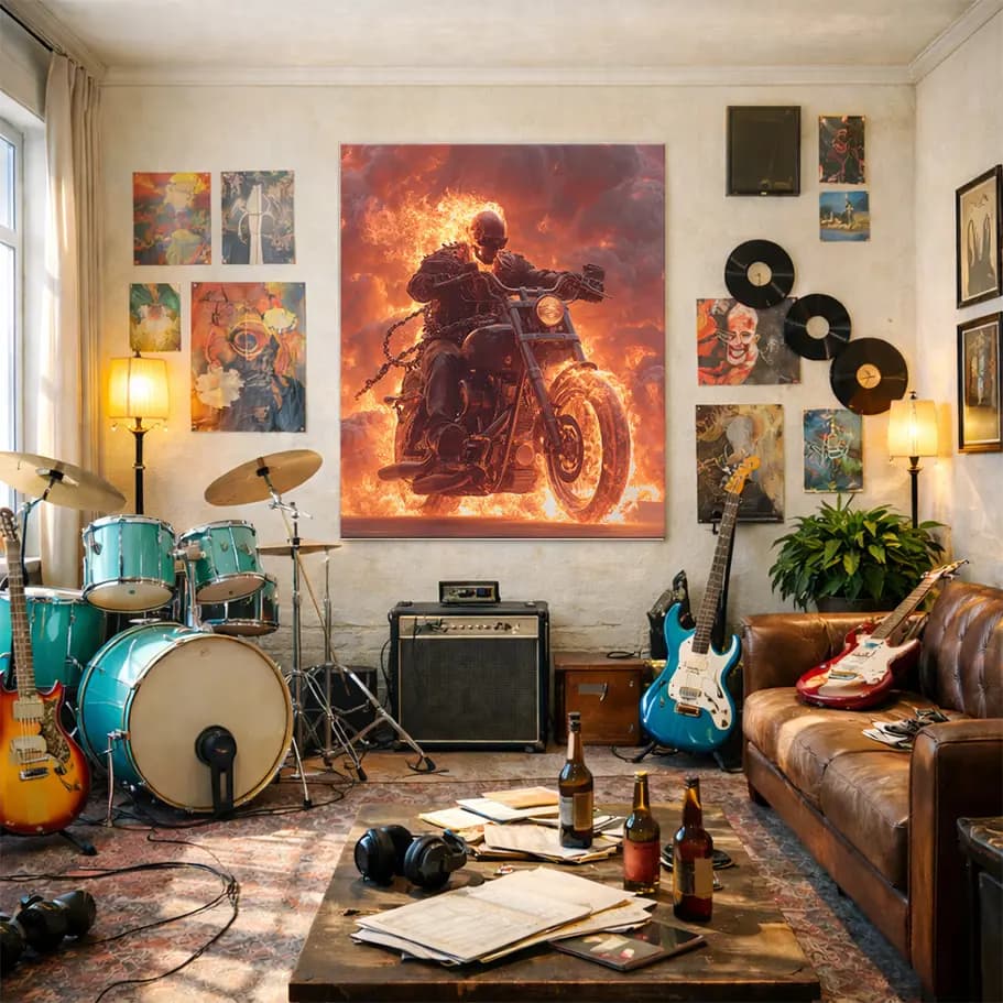 Alevli Kuru Kafa Motorcu Posteri