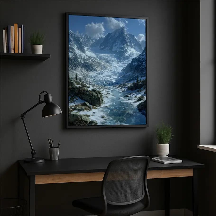 Karlı Dağ Zirvesi ve Donmuş Nehir