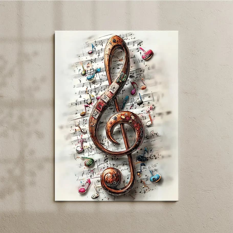 Sol Anahtarı ve Notalar Poster Tablo | Renkli Müzik Duvar Sanatı