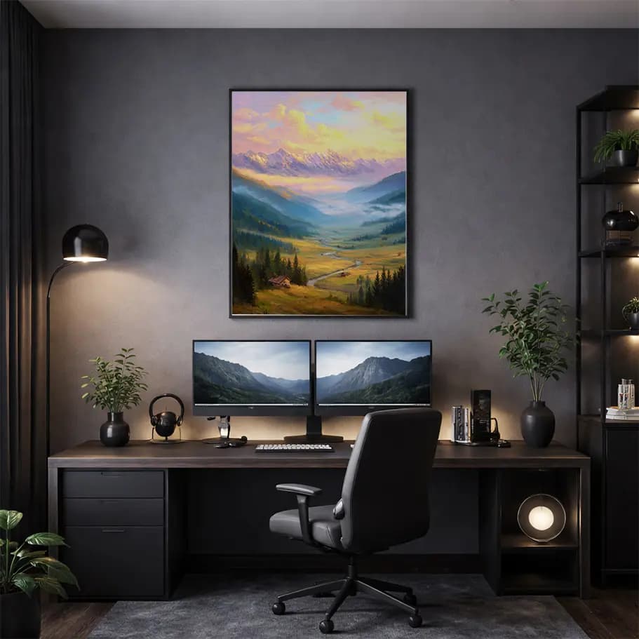 Gün Doğumunda Dağ Manzarası Posteri