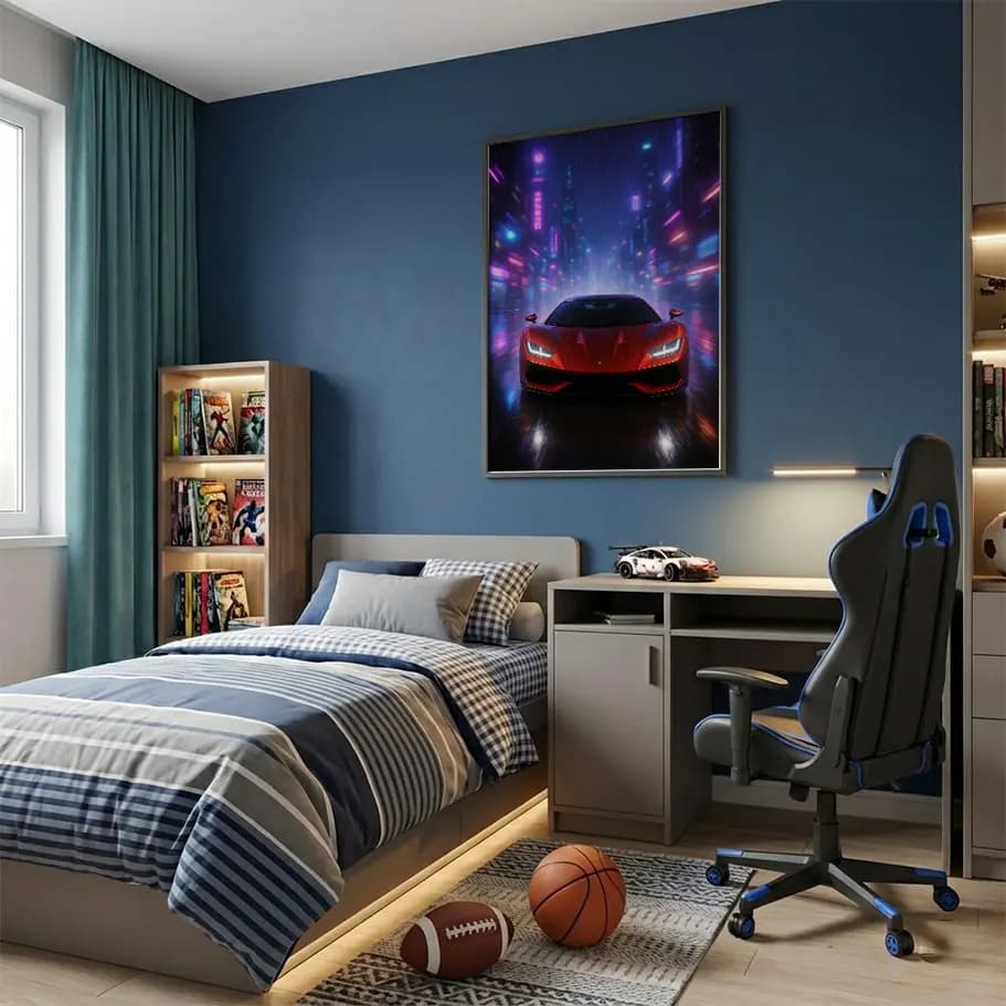 Kırmızı Süper Araba Neon Şehirde