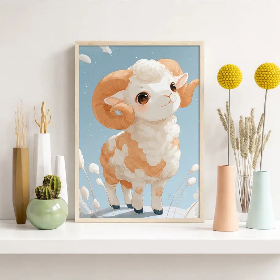 Koç Burcu Duvar Posteri | Minimal & Sevimli Koç Tasarımı