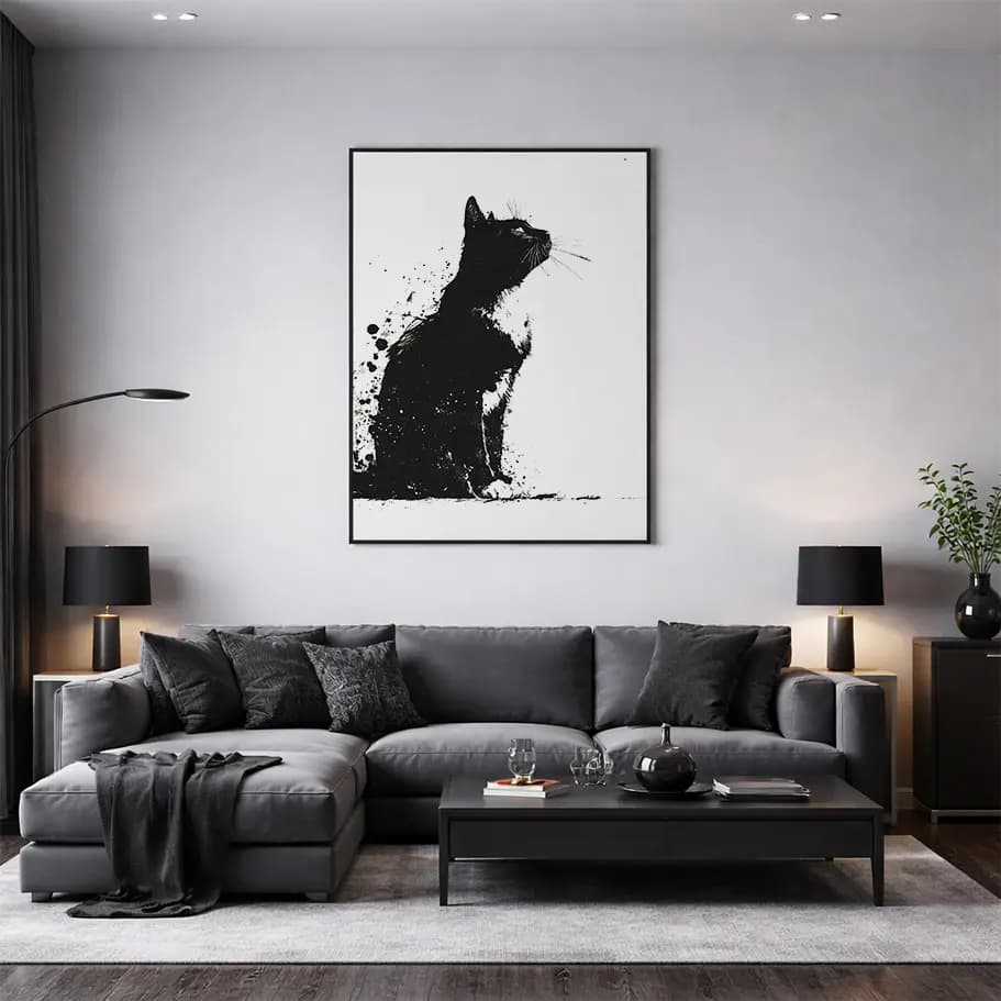 Mürekkep Efektli Minimal Kedi Poster