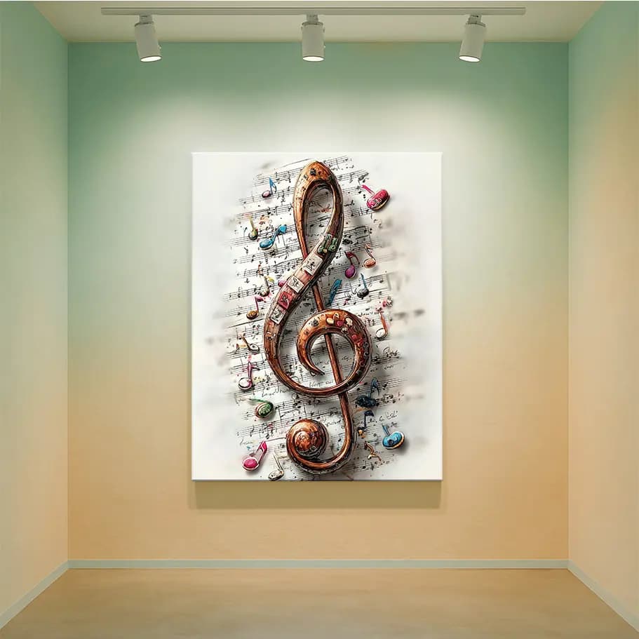 Sol Anahtarı ve Notalar Poster Tablo | Renkli Müzik Duvar Sanatı