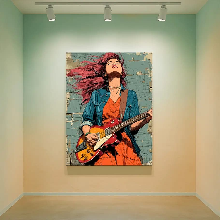 Kızıl Saçlı Kadın Gitarist Poster | Rock Müzik Duvar Tablosu