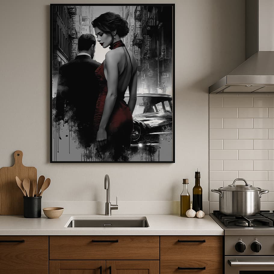 Kırmızı Vurgulu Noir Çift Poster