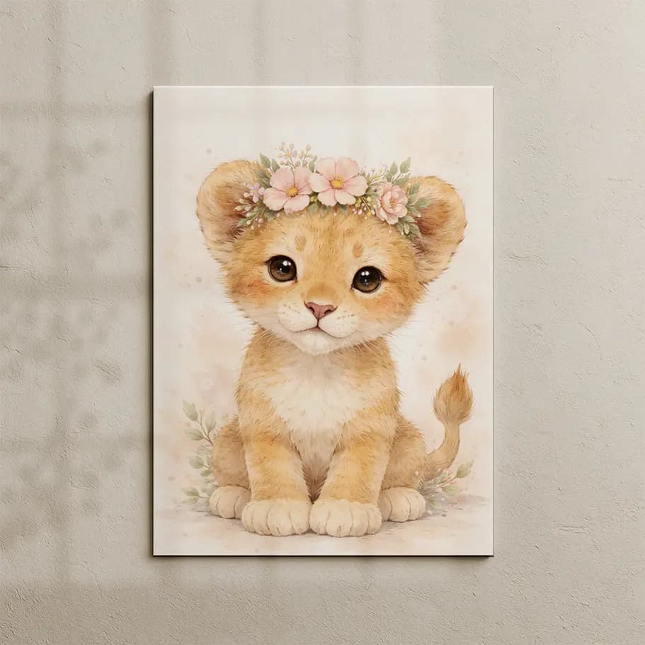 Çiçek Taçlı Yavru Aslan Poster