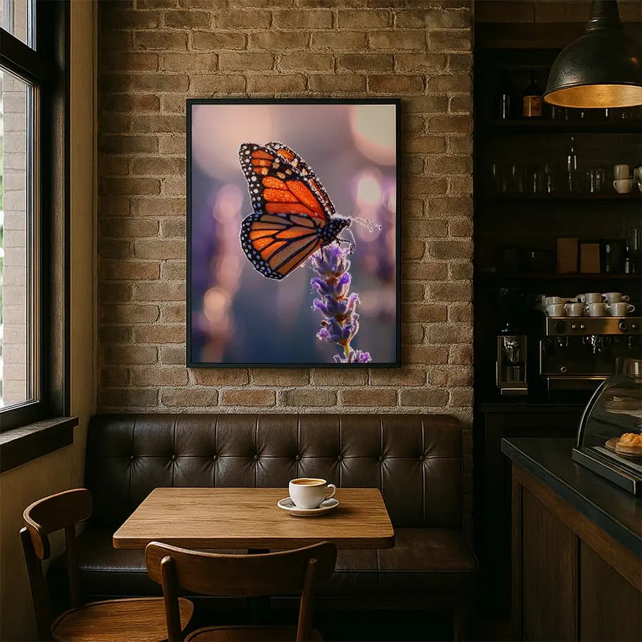 Monarch Kelebek ve Mor Çiçek Poster