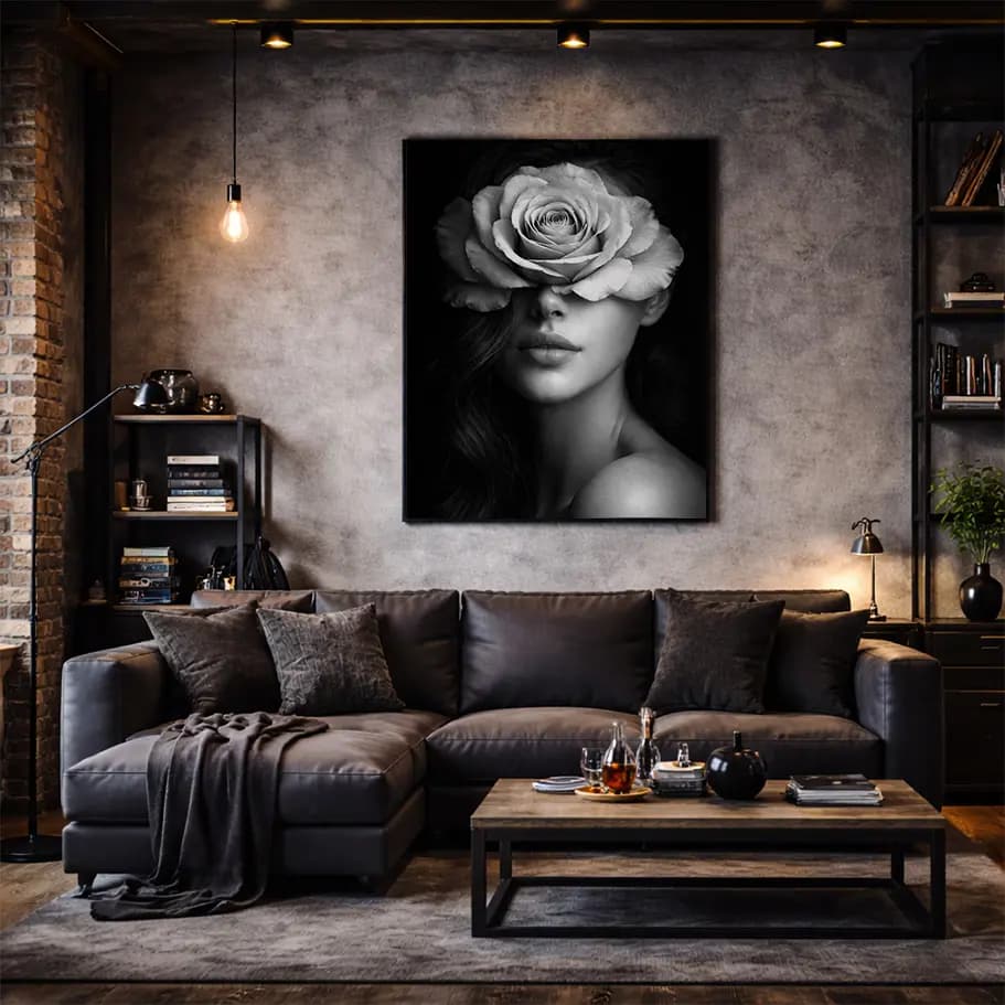Siyah Beyaz Gül Maskeli Kadın Portresi 