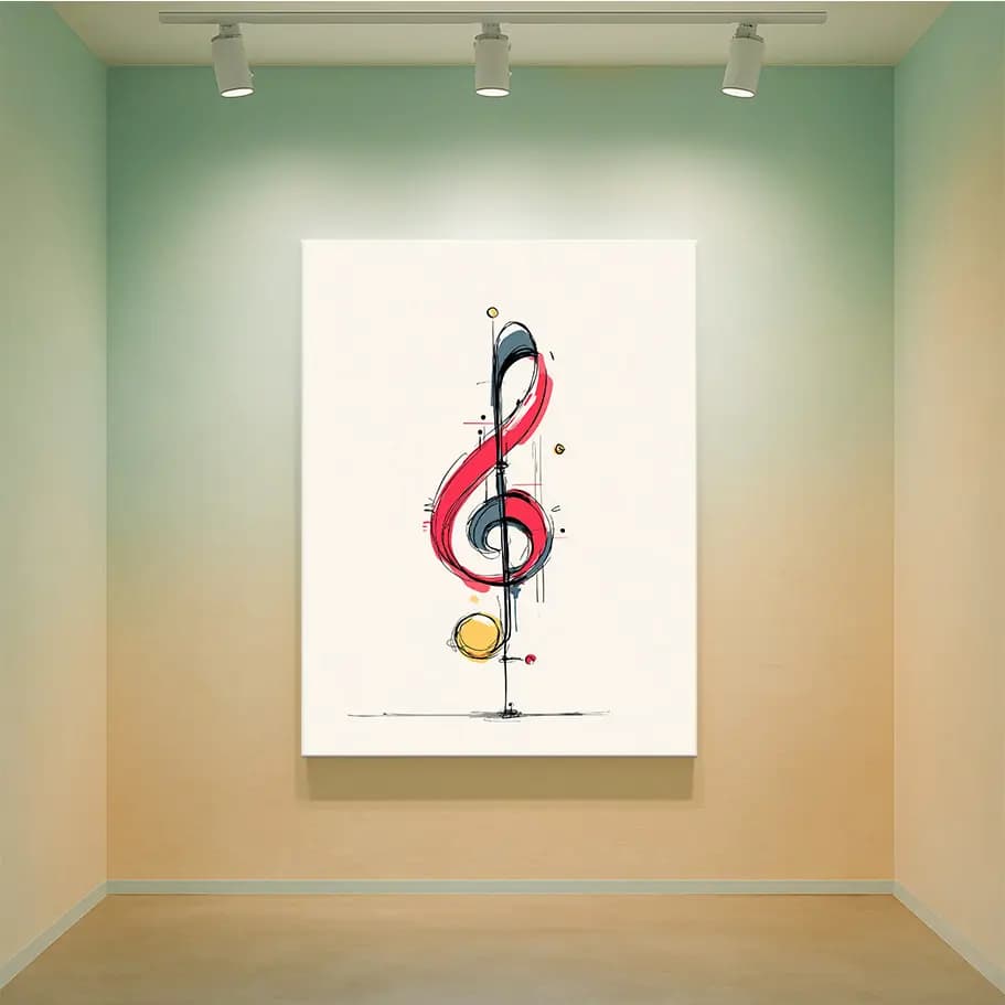 Soyut Sol Anahtarı Tablo | Kırmızı Vurgulu Minimal Müzik Posteri