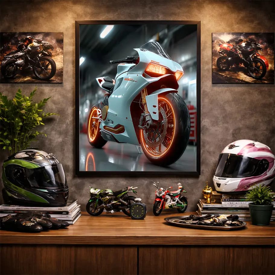 Beyaz Ducati Spor Motosiklet Posteri