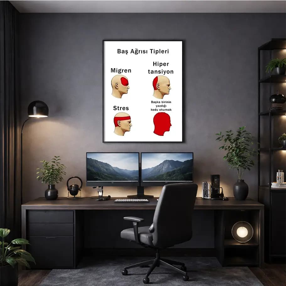 Baş Ağrısı Tipleri – “Başkasının Kodunu Okumak” Komik Yazılımcı Posteri