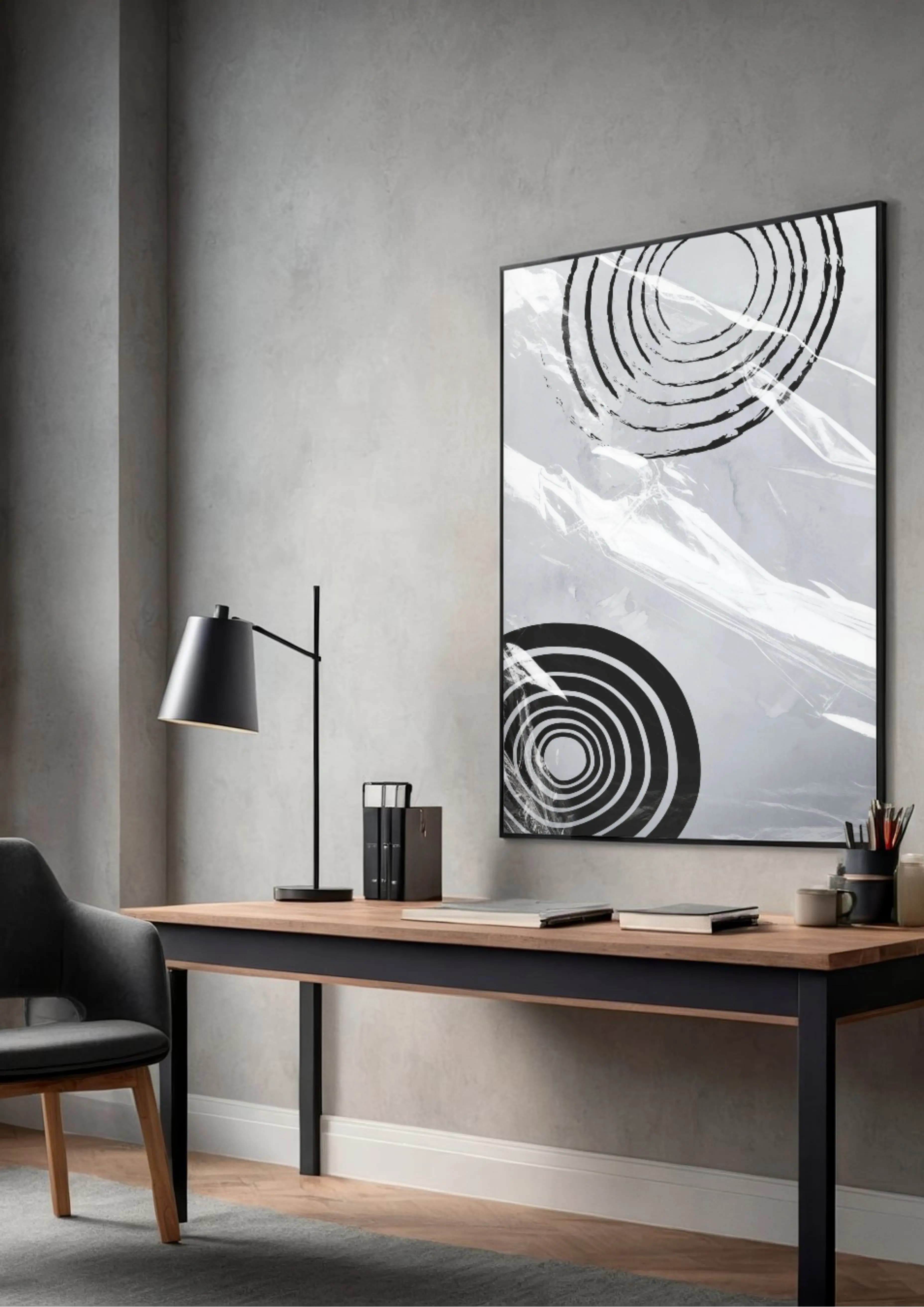 Siyah Beyaz Dairesel Soyut Modern Poster