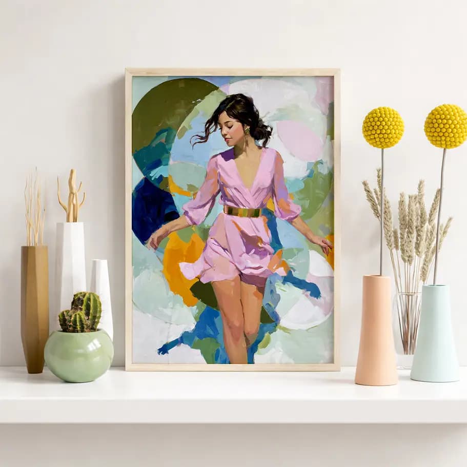 Pembe Elbiseli Kadın Tablosu