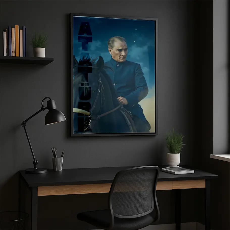 Atatürk Yazılı At Üzerinde Portre Poster
