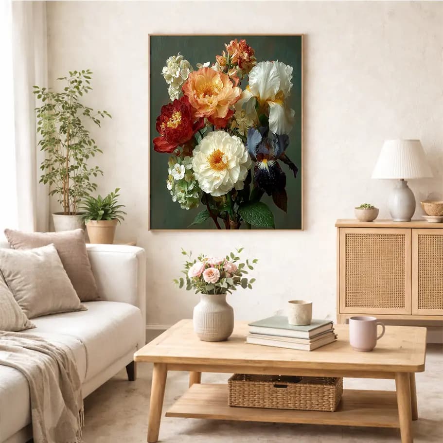 Şakayık & Süsen Çiçek Tablosu | Klasik Floral Poster