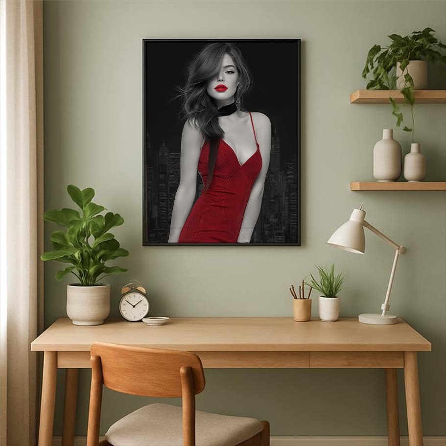 Kırmızı Rujlu Kadın ve şık portre Poster