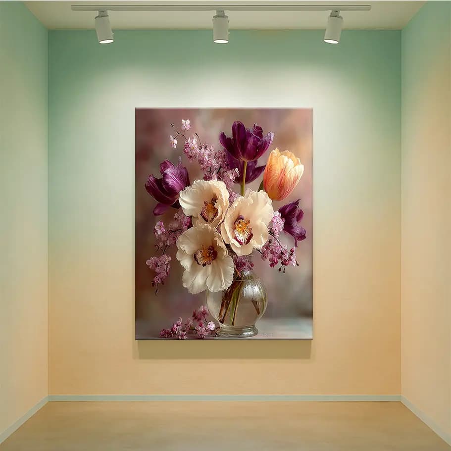 Orkide ve Lale Çiçek Buketi Tablo | Vazo Çiçek Poster