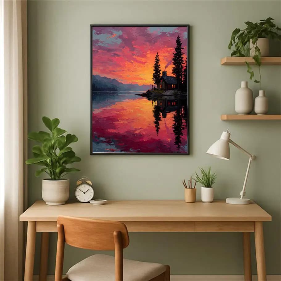 Göl Kenarında Gün Batımı Poster