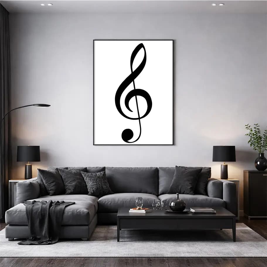 Sol Anahtarı (G-Clef) Poster – Siyah Beyaz Minimal Tasarım
