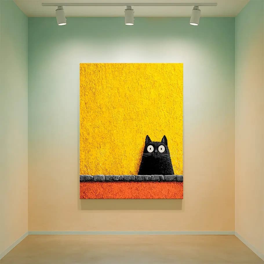 Sarı Arka Planlı Modern Kedi İllüstrasyonu