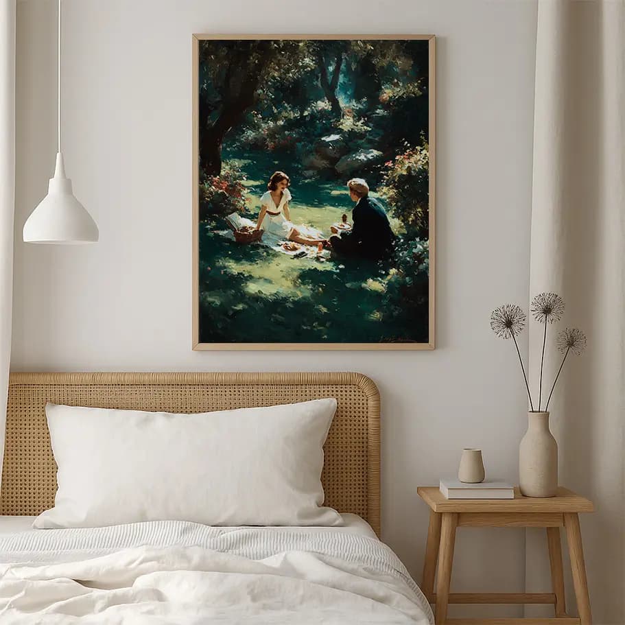 Romantik Piknik Sahnesi Yağlı Boya Tablo