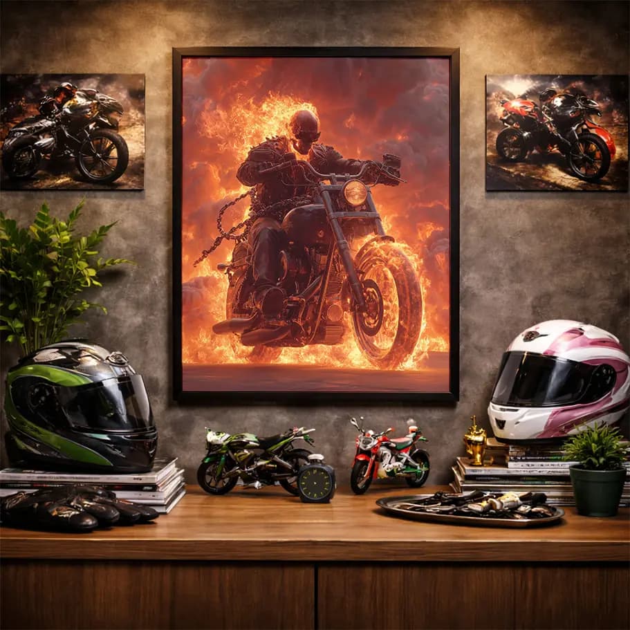 Alevli Kuru Kafa Motorcu Posteri