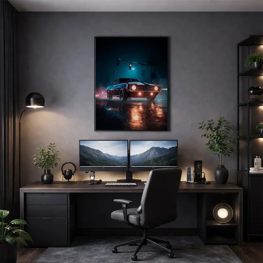 Islak Asfaltta Klasik Amerikan Arabası Posteri