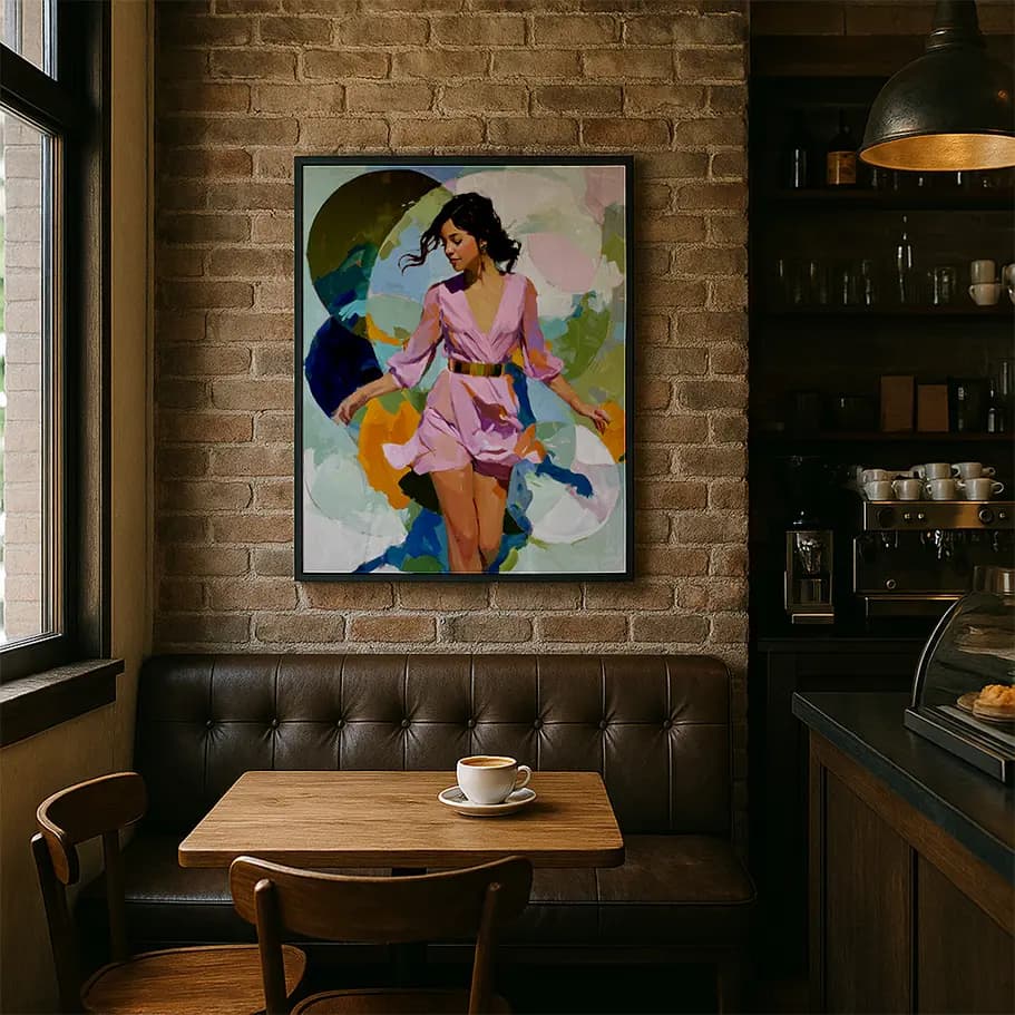 Pembe Elbiseli Kadın Tablosu