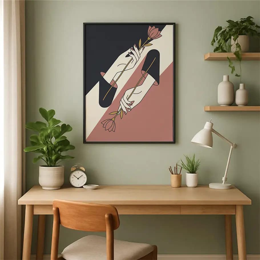 Minimal Çiçek Tutan Eller Posteri