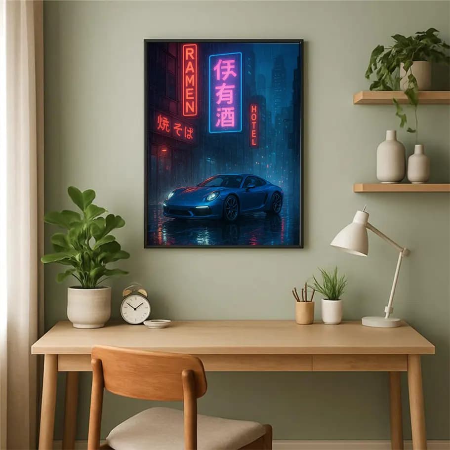 Gece Işığında Siyah Spor Araba 