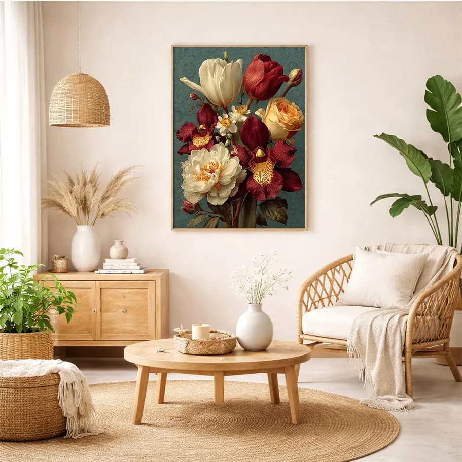 Vintage Çiçek Buketi Poster | Lale, Şakayık ve Orkide Tablo