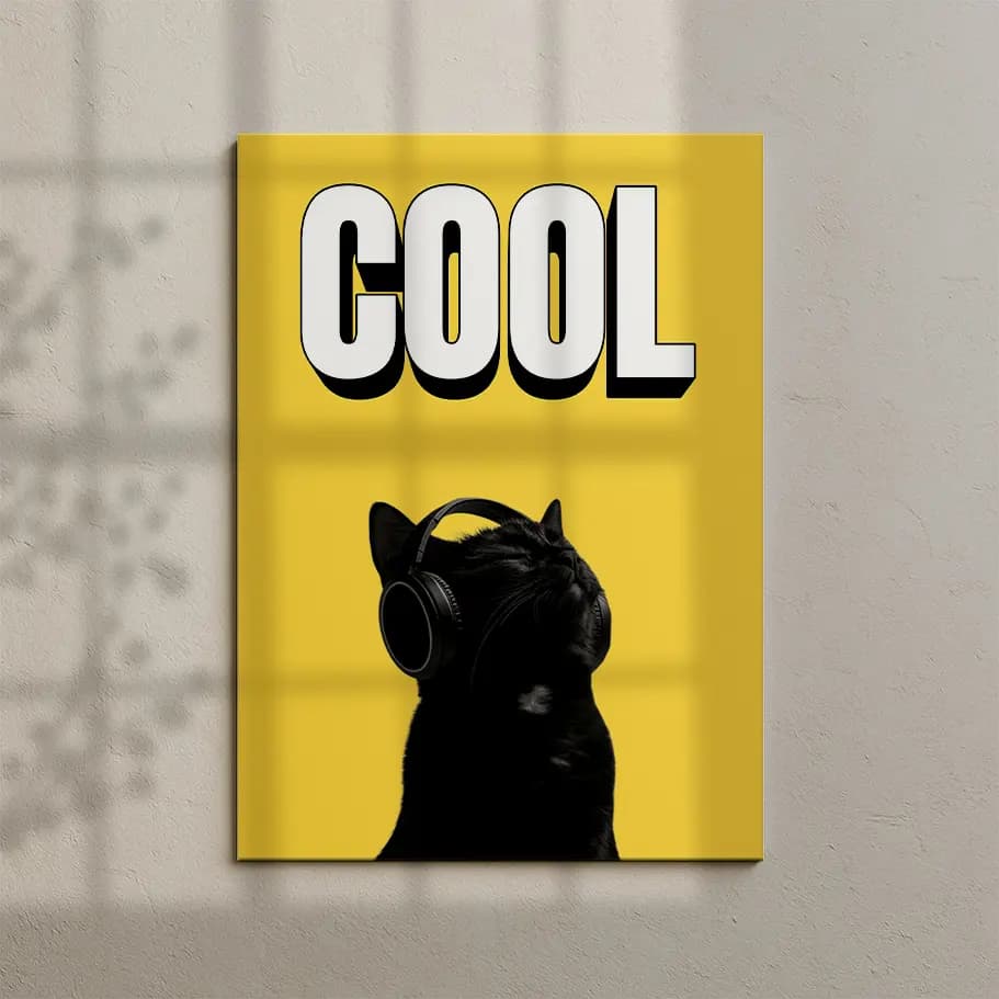 Cool Kulaklıklı Siyah Kedi Poster