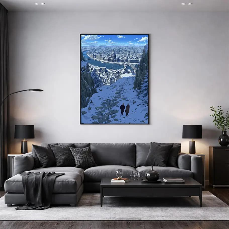 Kış Manzaralı Megakent Panorama İllüstrasyonu Duvar Posteri