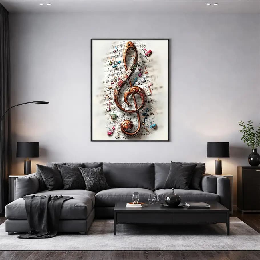 Sol Anahtarı ve Notalar Poster Tablo | Renkli Müzik Duvar Sanatı
